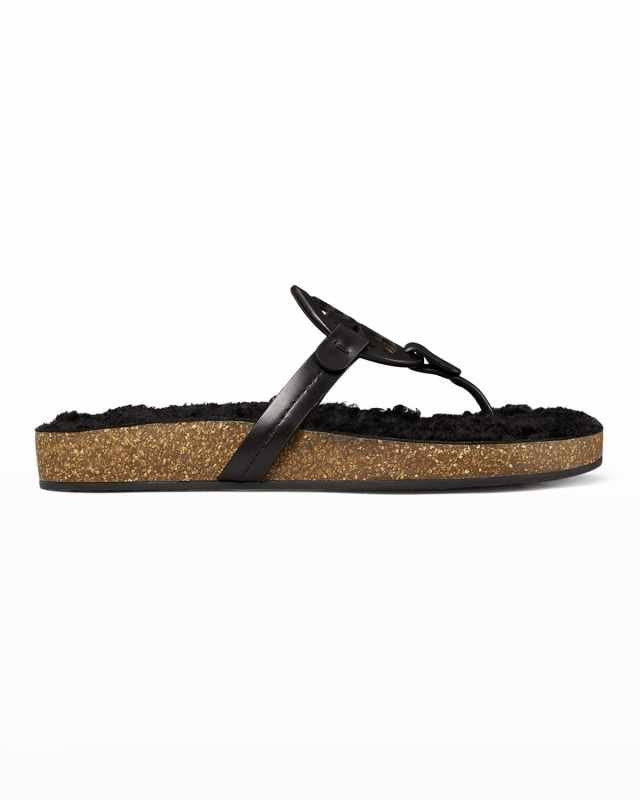 Miller Cloud Shearling Medallion Thong Sandals